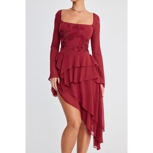 NEW House of CB Mistress Rocks Ruby Crystallised Hanky Hem Dress Small